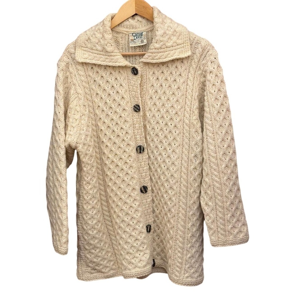 Vintage Carraig Donn Aran Cardigan Sweater Grandmacore Coastal Grandmother Hygge